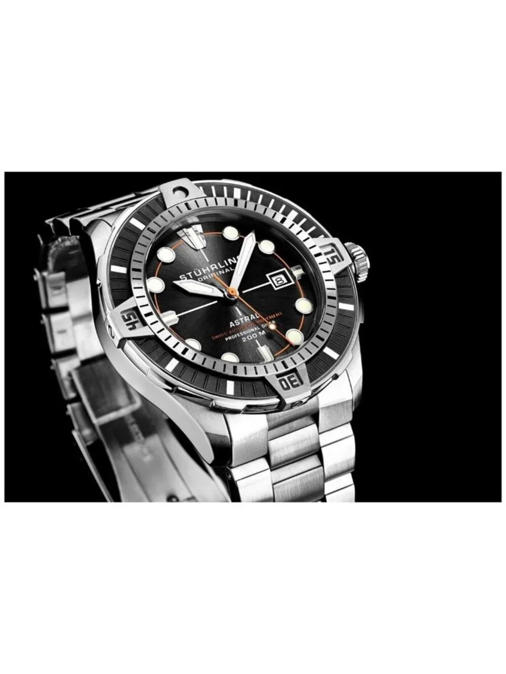 NWT Stuhrling Original Aquadiver Automatic Black Dial Men's Watch